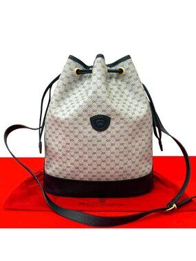 Gucci Vintage Micro GG Logo Leather Shoulder Bag Pochette Crossbody Navy